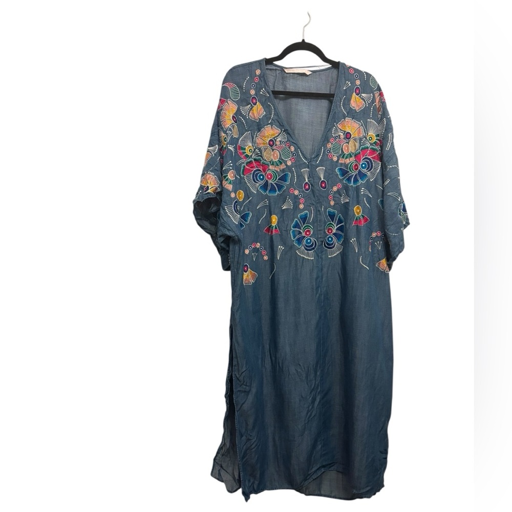Zara Floral Embroidered Maxi Dress - Blue